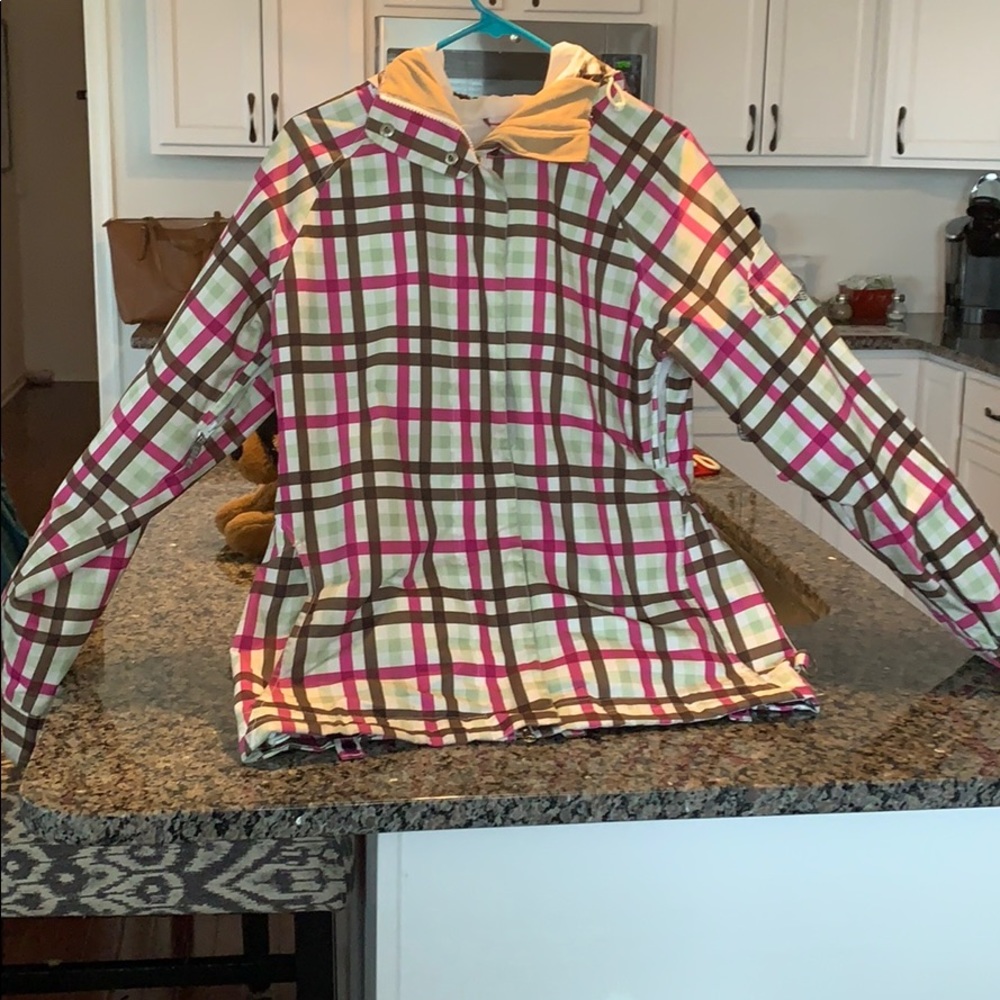 Pink striped snowboarding jacket